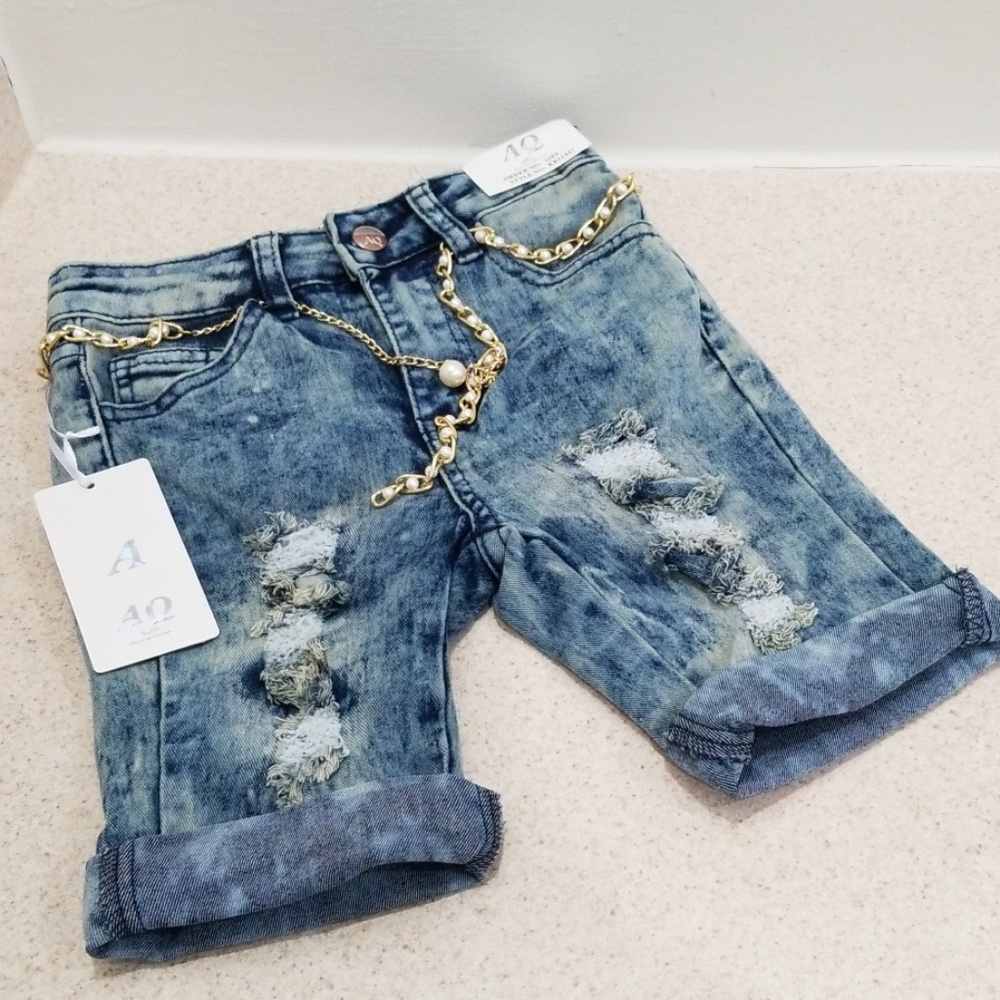 AQ girls damaged distressed denim jean shorts 10